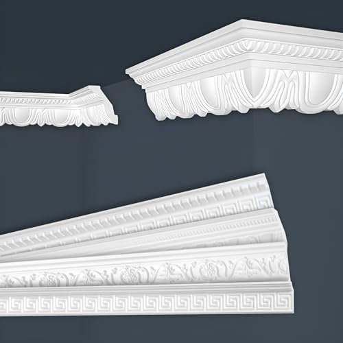 Marbet Deckenleisten weiß Sparpaket aus Styropor EPS - Stuckleisten gemustert, im traditionellen Design - (20 Meter B-34) Stuck Winkelleisten Wandleisten