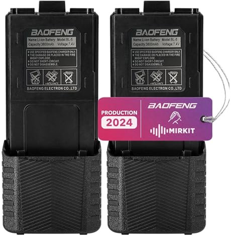 2X Mirkit - BAOFENG UV-mk5 Akku 3800mAh - Batterie Kompatibel Mit Funkgerät Baofeng UV-mk5 Plus, Baofeng UV mk5, UV-mk5X3 / RD-mk5 / UV-mk5TP / UV-mkX3 - Funkgerät Zubehör für Baofeng Walkie Talkie