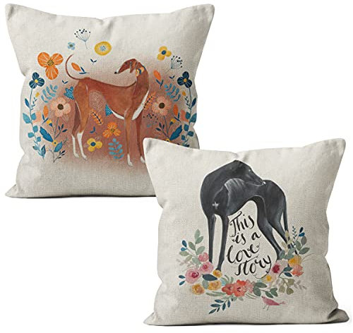 M-Qizi Windhund-Kissenbezüge, 2 Stück, 45,7 x 45,7 cm, dekorative Hunde-Kissenbezüge, italienische Windhunde, Geschenke für Windhunde, Hunde-Dekorationen für Zuhause