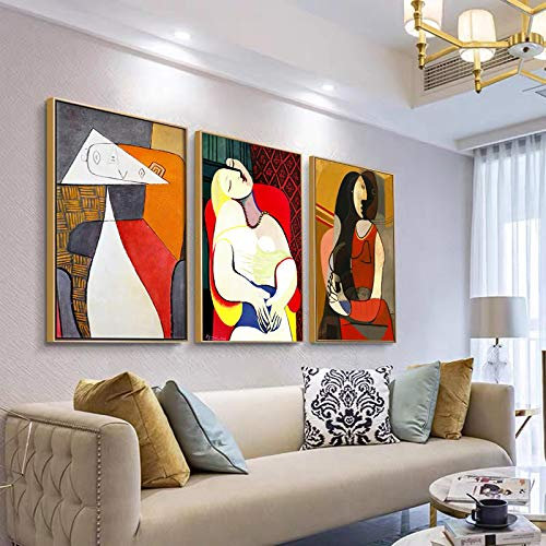 LLNN Picasso Peintures Affiches et Gravures Encadrées Mur Art Picasso Toile Image Abstraite pour La Décoration De La Maison Design 60x80cm (24x32)x3 Avec Cadre