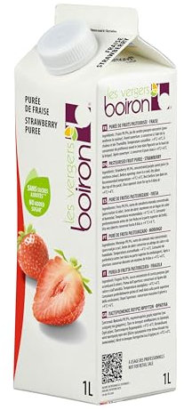 Boiron Purée de fraises sans sucre ajouté, arômes, colorants ou conservateurs - Parfait pour les cocktails, les desserts, la pâtisserie et la crème glacée - 1 litre