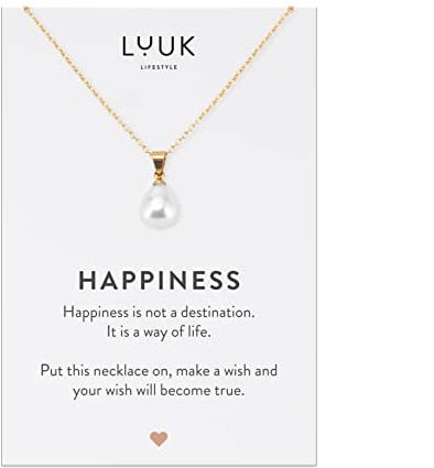 LUUK LIFESTYLE Edelstahl Halskette mit Anhänger für Damen, filigraner Schmuck, Glücksbringer, Freundschafts Kette, Geschenk für Frauen & Mädchen, Perlen, gold