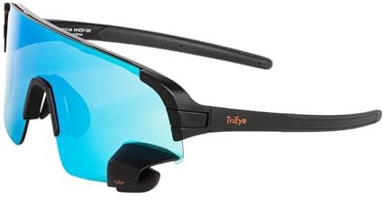 TriEye Fahrradbrille Herren & Damen mit Rückspiegel – Selbsttönende Radbrille UV400 – Winddichte Sportbrille für Rennrad & MTB – Fahrrad Brillen Herren Damen mit Spiegel (Revo Blue)