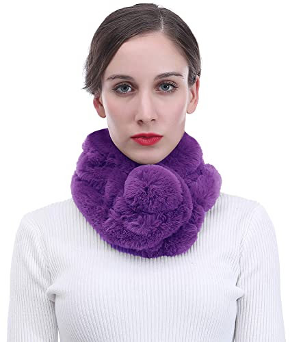 Lina & Lily Damen Schal Winterschal Pelzkragen mit Bommel aus Kunstpelz (Violett)