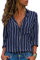 Livonmone Bluse Damen Langarm Casual Streifen Oberteile Hemd Lose V-Ausschnitt Langarmshirt Chiffon Blusen Tops Elegant (Marine, 3XL)