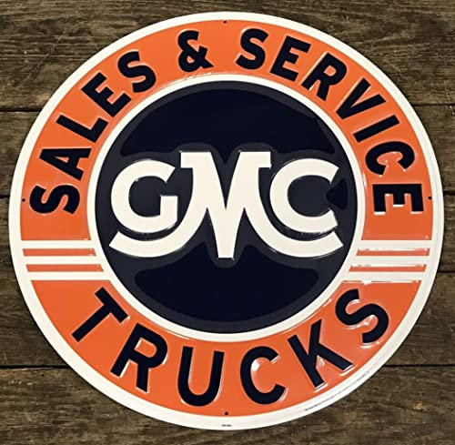Large plate 60cm GMC Trucks Sales & Service Round Tole Garage Poster Metal USA