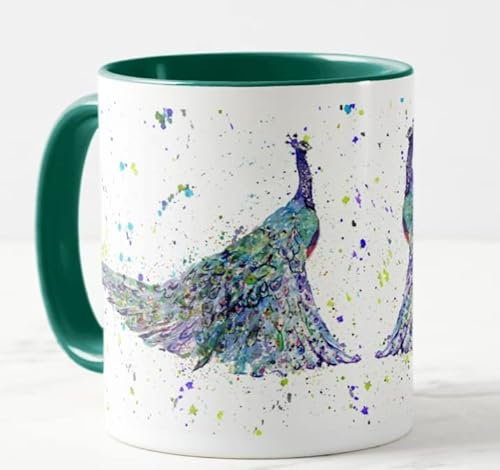 Vixar Tasse colorée en forme de paon avec aquarelle - Cadeau d'anniversaire, de travail, de bureau, de Noël, de thé et de café (D vert)