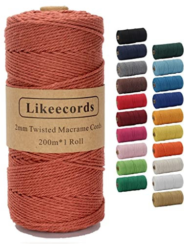 Likeecords Corde Macramé 2mm*200m,Fil macramé Naturel Coton Cordon pour Hanging Plant DIY Décoration,Tapisserie, Suspension de Fleurs, Rideau et Divers Travaux Manuels (Rouillé)