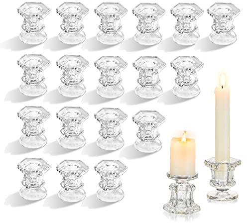 Kerzenständer Stabkerzen Kerzenhalter Glas Stabkerzenhalter, Glasseam 20er Kerzenständer Weihnachten Kleine Stabkerzen Halter Klein Transparent Candle Holder Set für Stabkerze Hochzeit Tischdeko