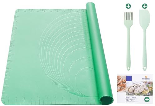 Amotang Wiederwervendbare Backunterlage Set aus Silikon, Antihafte Backmatten Groß, Rutschfeste Teigmatte mit Messung für Fondant Pizza Macarons Brot, Ausrollmatte XL, Tischmatte 60 x 40 cm