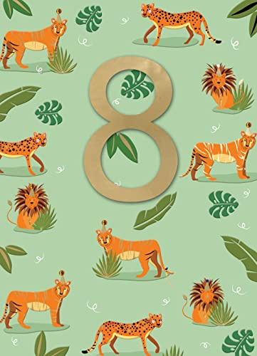 Greeting Card Boys 8th Birthday Jungle Party Cats Embellished Crackerjack Cards CJ016