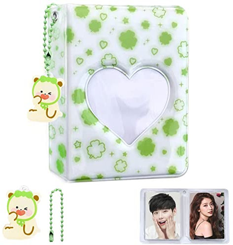 Kpop Photocard Holder 3 Zoll Photocard Binder, 40 Pockets Mini Fotoalbum Kpop Photo Card Binder, Love Heart Hollow Photo Card Album K-pop Collect Album with Lovely Pendant