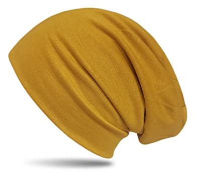 WANSSY® Damen Herren Unisex Uni Farbe Beanie Fashion schlicht ohne Muster Einheitshröße elastisch für M-XXL Kopfbedeckung Schutz vor der Sonne (Senf)
