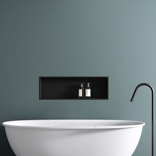 doporro Wandnische Dusche Schwarz 30 x 90cm | Duschablage Bad befliesbar aus Edelstahl | Duschregal Unterputz-Montage
