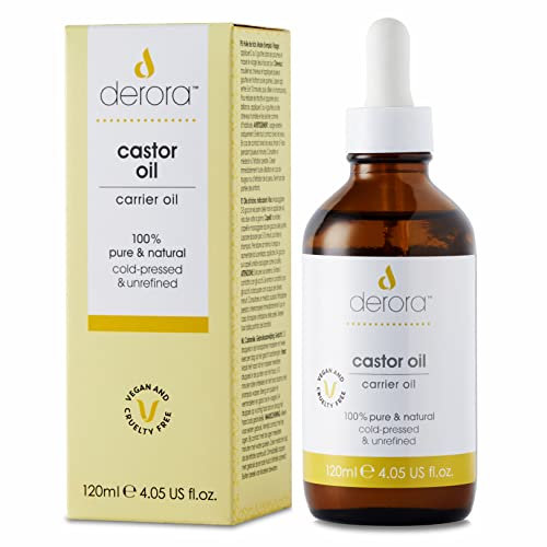Derora Olio di ricino Derora | Nutre e lenisce pelle, capelli e unghie | Puro al 100% | Antiossidante e ricco di vitamina E | Omega 6 e 9 | Pressato a freddo e non raffinato (120ml)