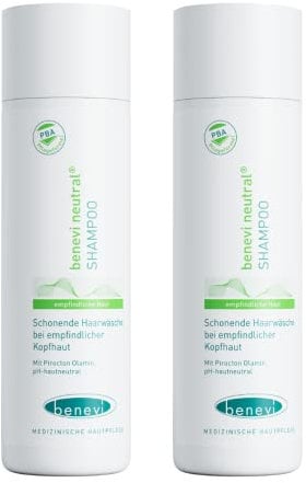 benevi Shampoo 2 x 200 ml für empfindliche, trockene, juckende, gereizte Kopfhaut und Haare. Besonders mild. Auch bei zu Neurodermitis oder Schuppenflechte neigender Kopfhaut geeignet.