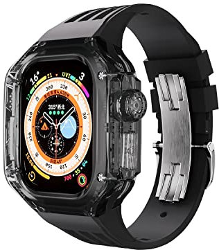 KGDHB Kit de modification transparent de luxe pour bracelet Apple Watch Ultra 49 mm Fluororubber Boîtier et bracelet pour iWatch Series 49 mm Refit Mod Set, 49mm, Agate