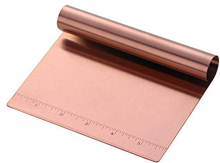 Dough Scraper, Buyer Star Stainless Steel Bench Scraper, Dough Cutter Kitchen Scraper with Handle and Measuring Scale for Pizza, Pastry, Bread Baking & Cake Chopper - Rose Gold