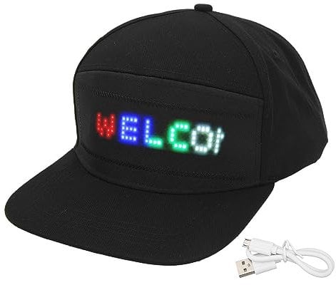 Programmierbare LED-Mütze, APP-Steuerung, Bunte LED-Kappe, Abnehmbar, Verstellbare Größe, Baumwolle, Ideal für Partys Im Freien (BLACK)