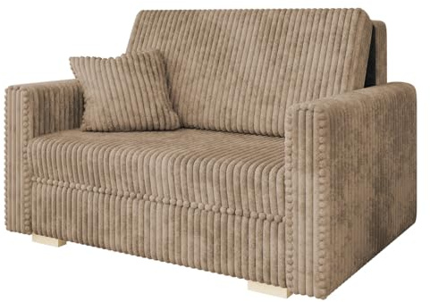 Mirjan24 Sofa Viva Piano II mit Schlaffunktion, 2 Sitzer Polstersofa mit Bettkasten inkl. Kissen, L:133 x B:98 x H:85 cm, Schlafsofa Sofagarnitur, Bettsofa, Wohnlandschaft (Tilia 17)