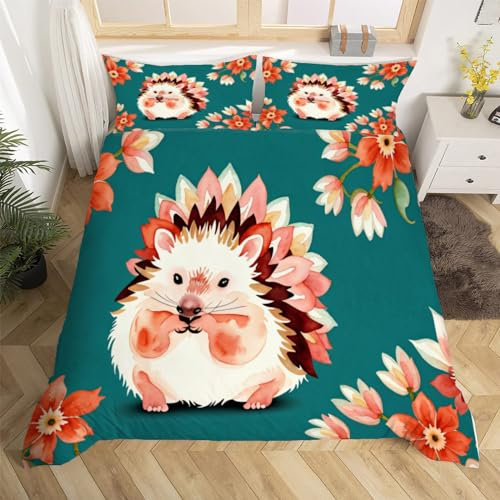 Igelmotiv Bettwäsche Set 240x220 cm Weich Mikrofaser Tier Muster Bettwäsche-Sets mit Reißverschluss 3 Teilig Bettbezug Set mit Kissenbezug 80x80 cm