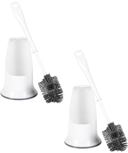 Beldray COMBO-8704 Antibac Silicone 2 Pack Brush and Holder Set, Non-Scratch Deep Clean Flexible Bristles, Toilet Bowl and Rim Cleaner Kit, Easy Grip No Slip Ergonomic Handle, Color, one Size