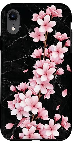 Japanische rosa Kirschblüte Sakura Blume Black Blackground Hülle für iPhone XR