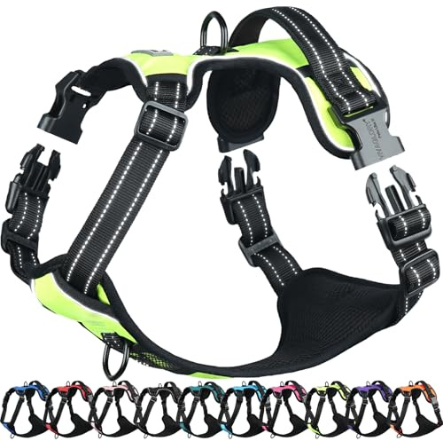 VIVAGLORY Easefit Hundegeschirr, Zugstopp Hundegeschirr Geschirr Hund Mit Griff, Anti Zieh Geschirr Für Hunde Training & Spazieren, Gepolstert & No-Pull Ausbruchsicher für Hunde, M, Leuchtendgelb