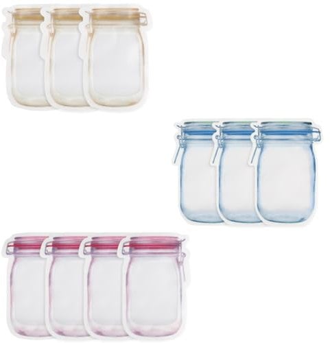 Vanyibro 10 Pcs Mason Jar Zipper Bags,3 Sizes, Snacks Zipper Sealed Bags,Reusable Spice Storage Bags for Food & Sandwiches