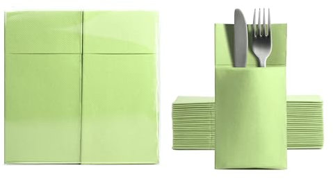 Aroba 50 Soft Point Besteckservietten weiches Material, Volumen & Struktur | fertig gefaltete Servietten mit Schlitz | 39x38 cm 1/8 Falz Bestecktasche |Gute Qualität Grün Kiwi