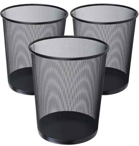 Best House | Metal Mesh Bin | Round | BLACK | Pack of 3 | Waste Paper Bins | Metal Wire Waste Basket Trash Can, Lightweight and Sturdy Rubbish Bin, Ideal for Kitchen Home Office Living Room Bedroom