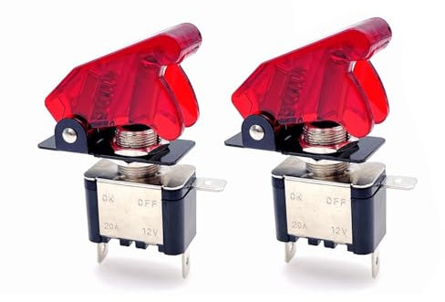 JZK 2x Kippschalter SPST EIN/AUS 3-poliges rotes LED-Licht 12V 20A Schwermetall-Kippschalter Flick Flip mit roter Kappe…
