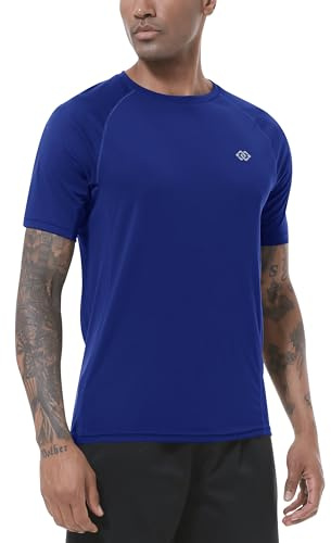 MoFiz Rashguard Anti-UV Homme Manches Courts T Shirt Séchage Rapide Surf UPF 50+ pour Natation Surf Plongée Plage Bleu1 EU 2XL