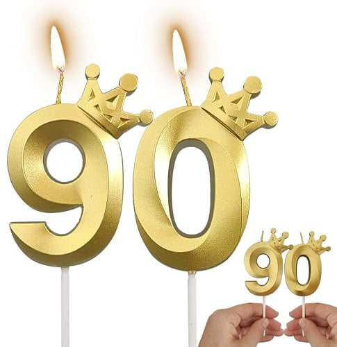 Generic Gold Number 90 Candles for Cake Toppers - Birthday, Wedding, Anniversary - Modern, Non-Toxic, Smokeless, Long Burning
