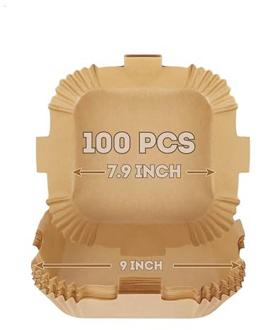 RAJA UNCLE Air Fryer Liners, Large Paper Liners, 100PCS of 7.9 Inch with Lift Tabs, Non-Stick, Air Fryer Liners Compatible with COSORI, Ninja & Tower Air Fryer