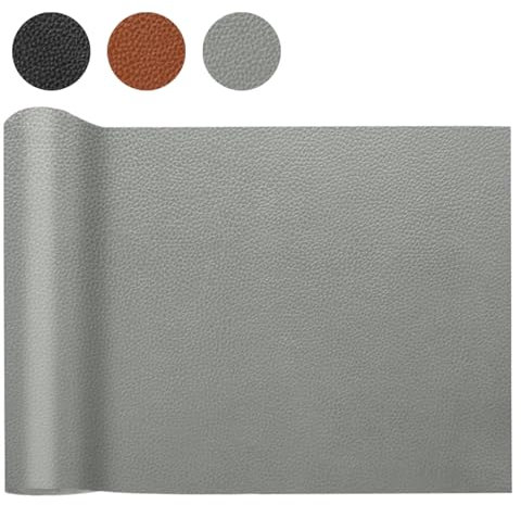 HDKAJL Kunstleder Meterware 100x140cm,Wasserdicht Leder Stoff Gekörnt Lederimitat Texturiert Lederstoff Meterware Reparieren Bezugsstoff Leder Patch für Fasching Karneval DIY Autositze Sofa, Grau