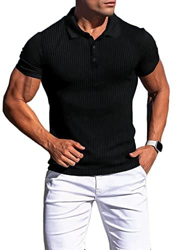 Agilelin Men's Muscle Slim Fit Polo Shirts Short Sleeve Stretch T-Shirts Casual Stylish Tee for Golf Workout(Black/XS)
