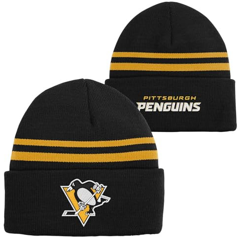 NHL Strickmütze für Kinder, Jugendliche 8–20, offizielles Kaltwetter-Design, gestreift, mit Bündchen, Pittsburgh Pinguine, Einheitsgröße