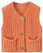 Women Chunky Sweater Vest Button Down Crochet Cable Knit Cardigan Sleeveless Open Front Knitted Crop Waistcoat(Orange,Medium)