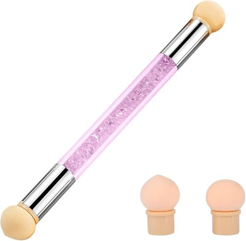 Nail Sponge Tool - Sponge Nail Brush Nail Art Sponge & Dotting Pen, Ideal with Gradient Effects, Glitter Application, UV Gel & Acrylic Nails (purple)