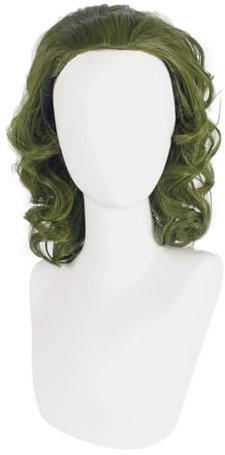 JANZU Grüne Perücke für Clown-Kostüm, Perücke, Herren, Kurze, Gewellte Perücke, Joker-Flecken-Perücke, Halloween-, Langlebig, Einfach zu Verwenden