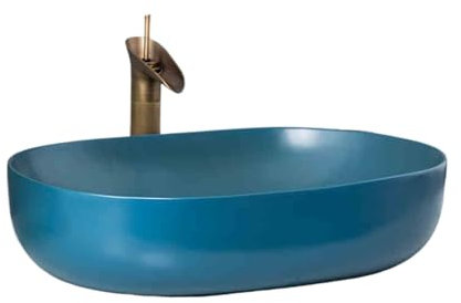 SaryEdge Lavandino Moderno da appoggio, lavabo da appoggio in Porcellana Artistica per Bagno, lavabo da appoggio Blu da appoggio, lavabo Artistico(