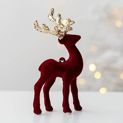 Fassory 3 Pcs Velvet Wine Red Reindeer Christmas Decorations - Tree Ornaments and Table Decor