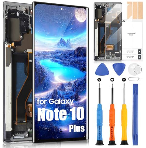 OLED pour Samsung Note 10 Plus Écran LCD pour Samsung Galaxy Note 10+ SM-N975 SM-N975F SM-N975W LCD Écran Tactile Assemblée avec Réparation Kit (Noir avec Cadre, Support Empreintes Digitales)