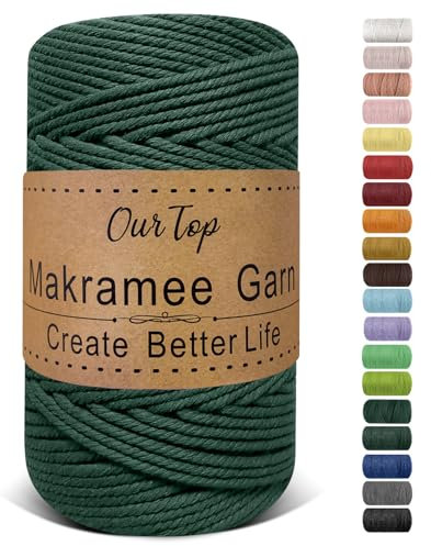 OurTop Corda Macramè, 4mm x 160m Filo Macrame Corda Macramè Filo Morbido Filato Macrame per Appendere La Parete, Fai Da Te, Artigianato, Lavori a Maglia, Lavori Decorativi(Verde Scuro)
