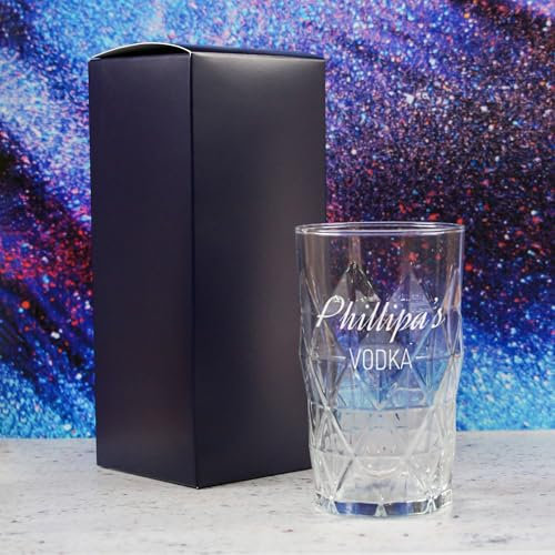Personalised Engraved Keops Hiball Glass with 'Name's Vodka' Design & Gift Box | Funny Glasses for 18th 21st 30th 40th 50th Birthday Gifts for Him & Her