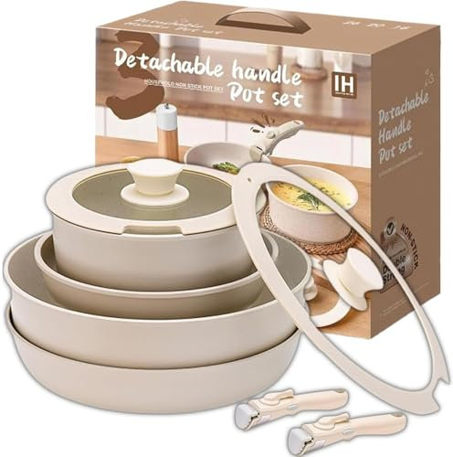 Juego de utensilios de cocina antiadherentes, ollas y sartenes con revestimiento de cerámica, diseño 2 en 1 para microondas y estufa