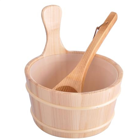 Sauna Eimer Und Kögelset - Premium 4L Zedern Sauna Eimer Kit Mit Holzkelle | Natural Aromatischer Holzwasserbehälter Für Dampfbäume & Heimspa | Haltbares Badezubehör Mit Komfortgriff