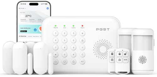 PGST Alarme Maison sans Fil-Système Alarme Maison Connectée 4G/WiFi + GSM & Détecteur Infrarouge à Double Alimentation Kit Alarme avec App & Contrôle Vocal (Alexa/Google)