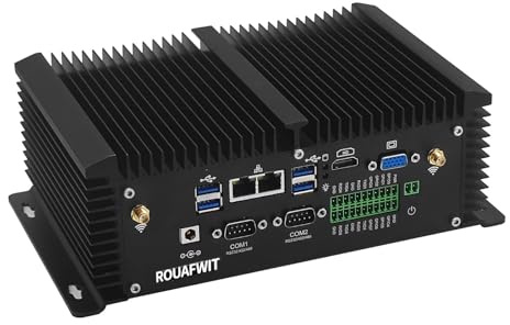 ROUAFWIT Industrial Mini PC Core i7-7500U, 8GB RAM 128GB SSD, Dual LAN Fanless Mini Computer, 9-36V DC, 4X USB3.0, RS232/485, GPIO, HD+VGA, Support Auto Power On/Wake On LAN/PXE